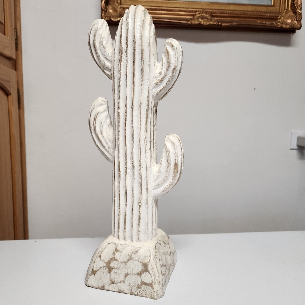 Carved & Painted Wood Saguaro Cactus Western Folk Art Made In Philippines 16"